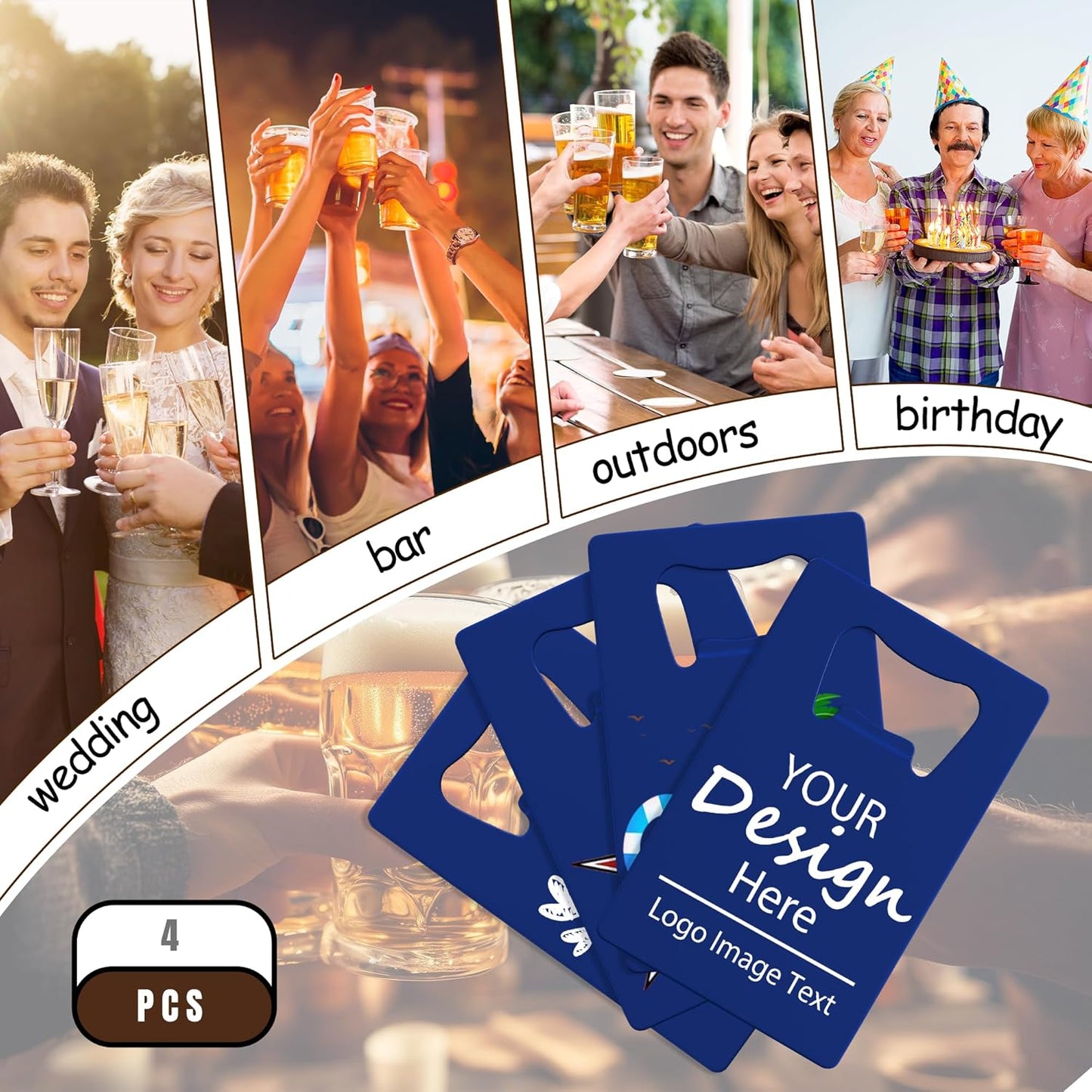 4-100 Pcs Personalized Bottle Opener, Custom Stainless Steel Credit Card Bottle Opener, Full Color Print for 6 Color, Design Your Text Logo for Bar, Wedding, Anniversaries, Party (Orange)