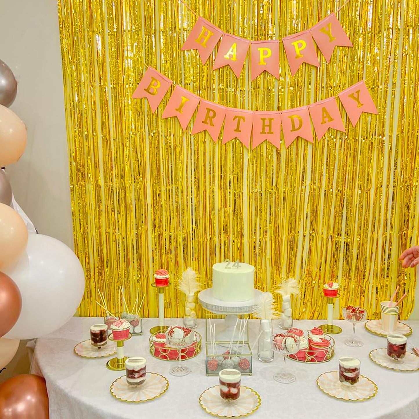 CANREVEL 2 Pack 3.3x8.2 Feet Gold Foil Fringe Backdrop Curtains, Tinsel Streamers Birthday Party Decorations, Fringe Backdrop for Graduation, Baby Shower, Happy New Year, Disco Party