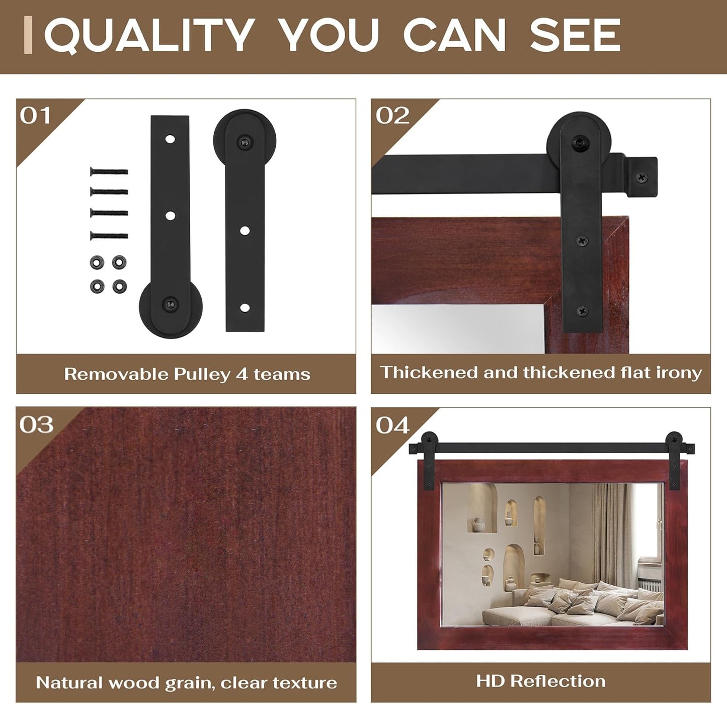 COGOOD Farmhouse Barn Door Mirror - 41" x 26" Rustic Wood Framed Mirror for Bathroom, Living Room, Entryway Wall Decor (Espresso)