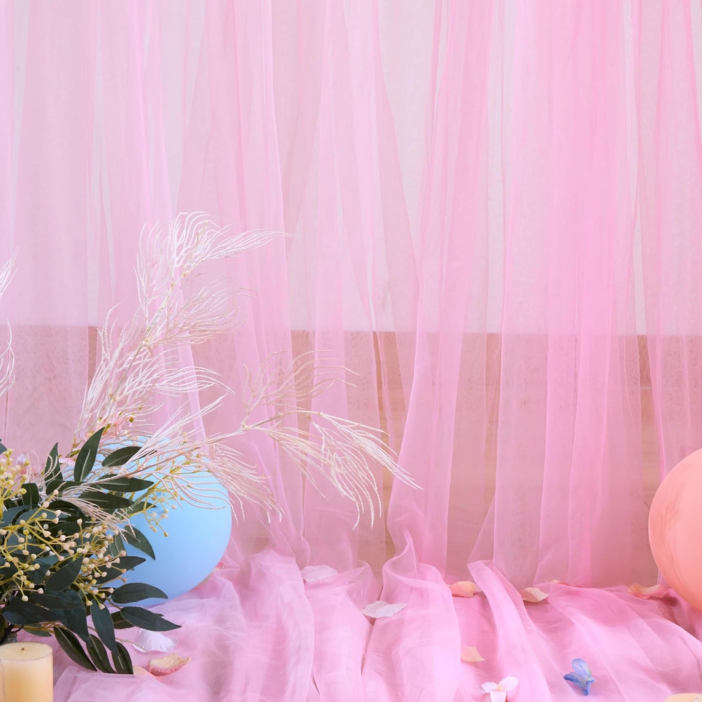 Pink Tulle Backdrop Curtain for Parties Girls Baby Shower 10ft X 8ft Light Pink Sheer Backdrop Curtains for Birthday Party Wedding Photo Booth Decorations 2 Panels 5ft X 8ft