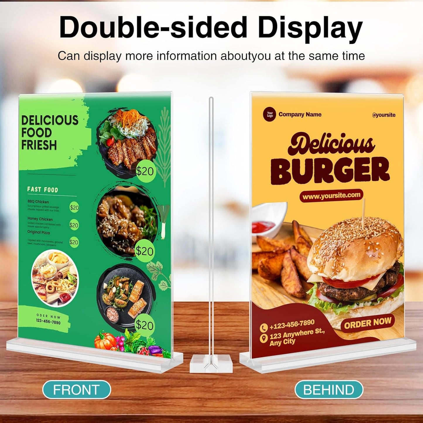 Relx 6 Pack Acrylic Sign Holder 8.5 x 11, Vertical T Shape Plastic Sign Holder with Base, Double-Sided Clear Tabletop Plexiglass Flyer Stands for Restaurant Office Store Home Picture Frame Display