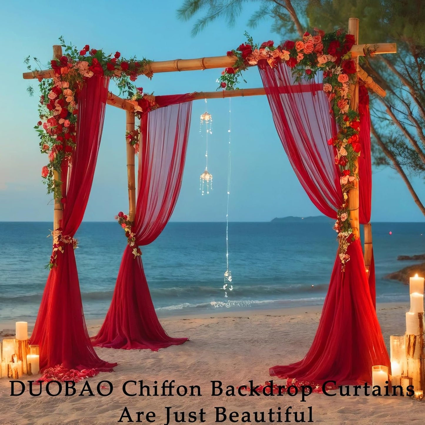 DUOBAO Chiffon Backdrop Curtain-2 Panels 29x108-Inch Red Wedding Fabric Drapes Beach Curtains for Living Room Voile Window Drapes Photography Background for Wedding Ceremony (Red)