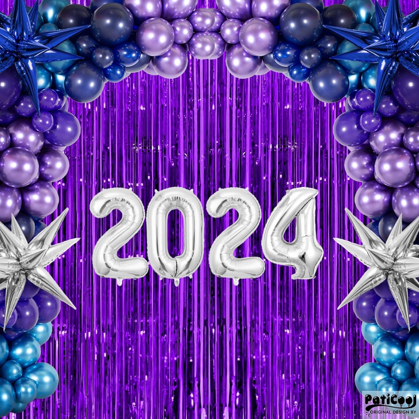 Purple Streamers Party Decorations - Thicken 4 Pack 3.2 x 8.2 FT - Purple Tinsel Foil Fringe Curtains, Photo Booth Props Backdrops for Birthday, Halloween, Graduation Party Decorations