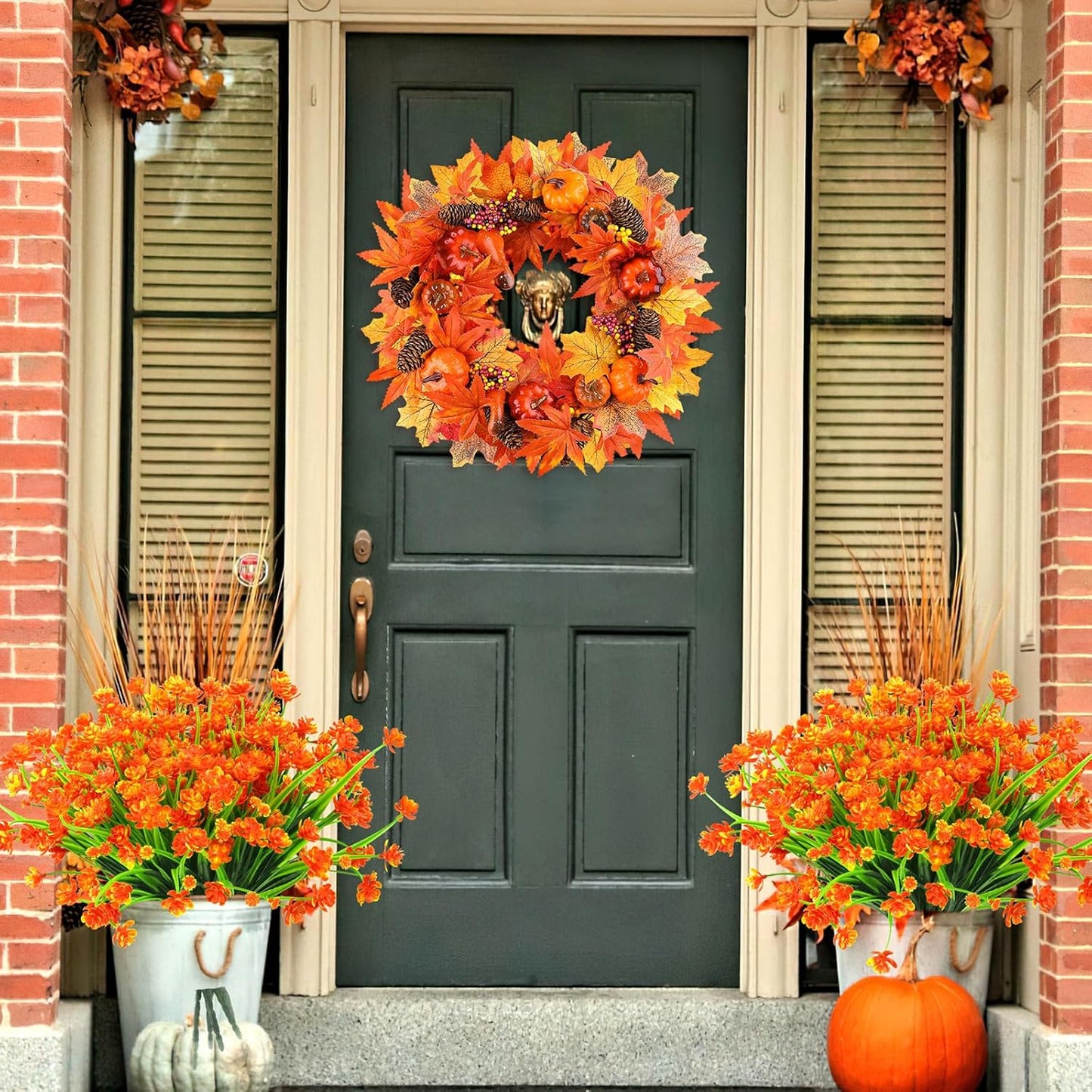 AmyHomie 20 Bundles Artificial Fall Flowers for Outdoor UV Resistant Faux Flowers No Fade Fake Plastic Plants Wildflowers Spring Flowers Garden Porch Window Box Decorating Fall Decor (Orange)