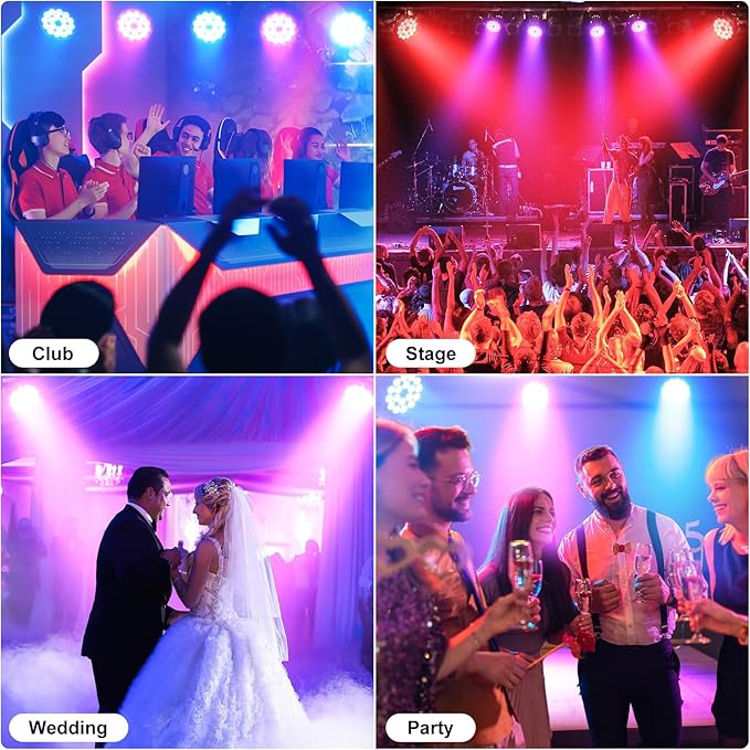 Stage Par Lights, 18X10W RGBW 4-in-1 LED DJ Par Can Light, Full Cast-Aluminum Party Uplight with Strobe Wash Effect by DMX512 & Sound Activated for Wedding Festival Event DJ Live Show - 4 Pack