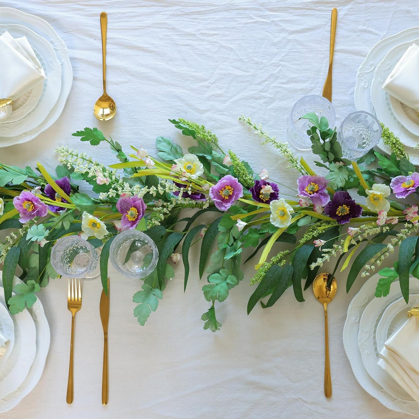 Mizii Purple Artificial Flower Garland 6FT Fake Poppy Floral Garland Hanging Vines Spring Summer Flowers Decorations for Mantle Table Centerpieces Room Wall Fireplace Wedding Decor (Purple)