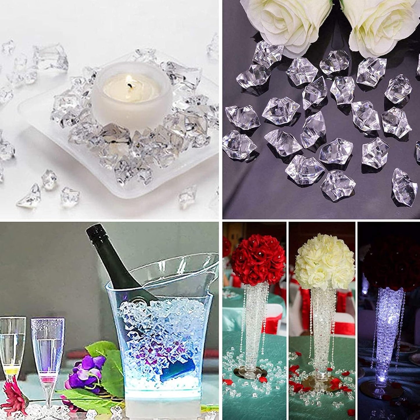 Reusable Fake Ice Cubes 2500 pcs 6 x 9 mm for Rock Crystals Treasure Gems for Table Scatters, Vase Fillers, Wedding Photography Props Vase Fillers