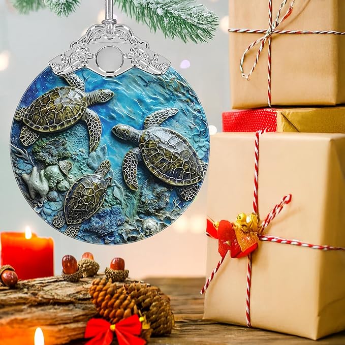 Christmas Decorations Ornaments, Stained Glass Ornament, Christmas Tree Ornaments, 2025 Gift Ornament, Xmas Gift for Friend Family Coworker - Sea Turtles