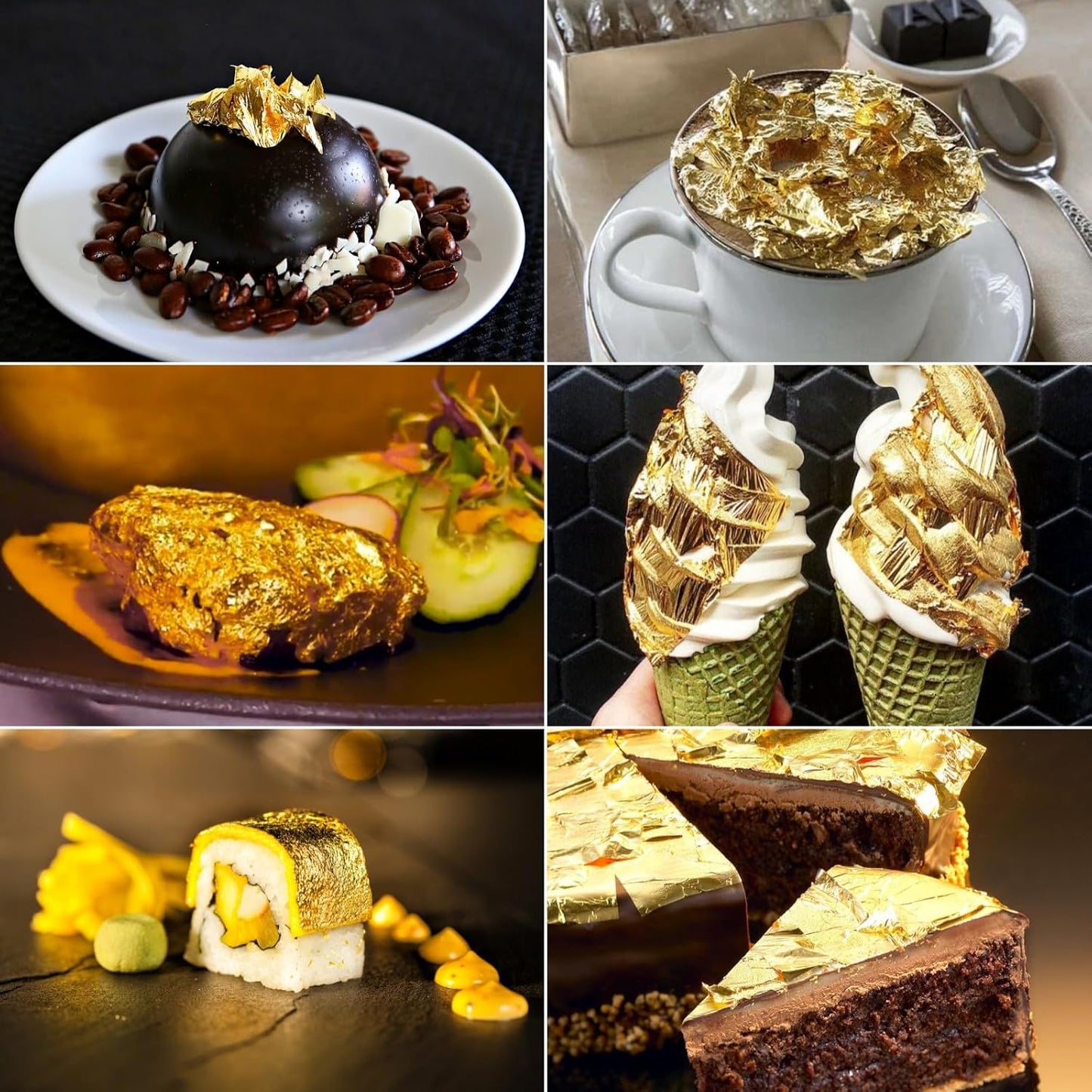 20 Sheets Gold Flakes, Premium 24K Gold Leaf 3.15×3.15 Inches Craft Art Decoration Perfect for Decorating Cakes Desserts Drinks Ice Cream Sushi