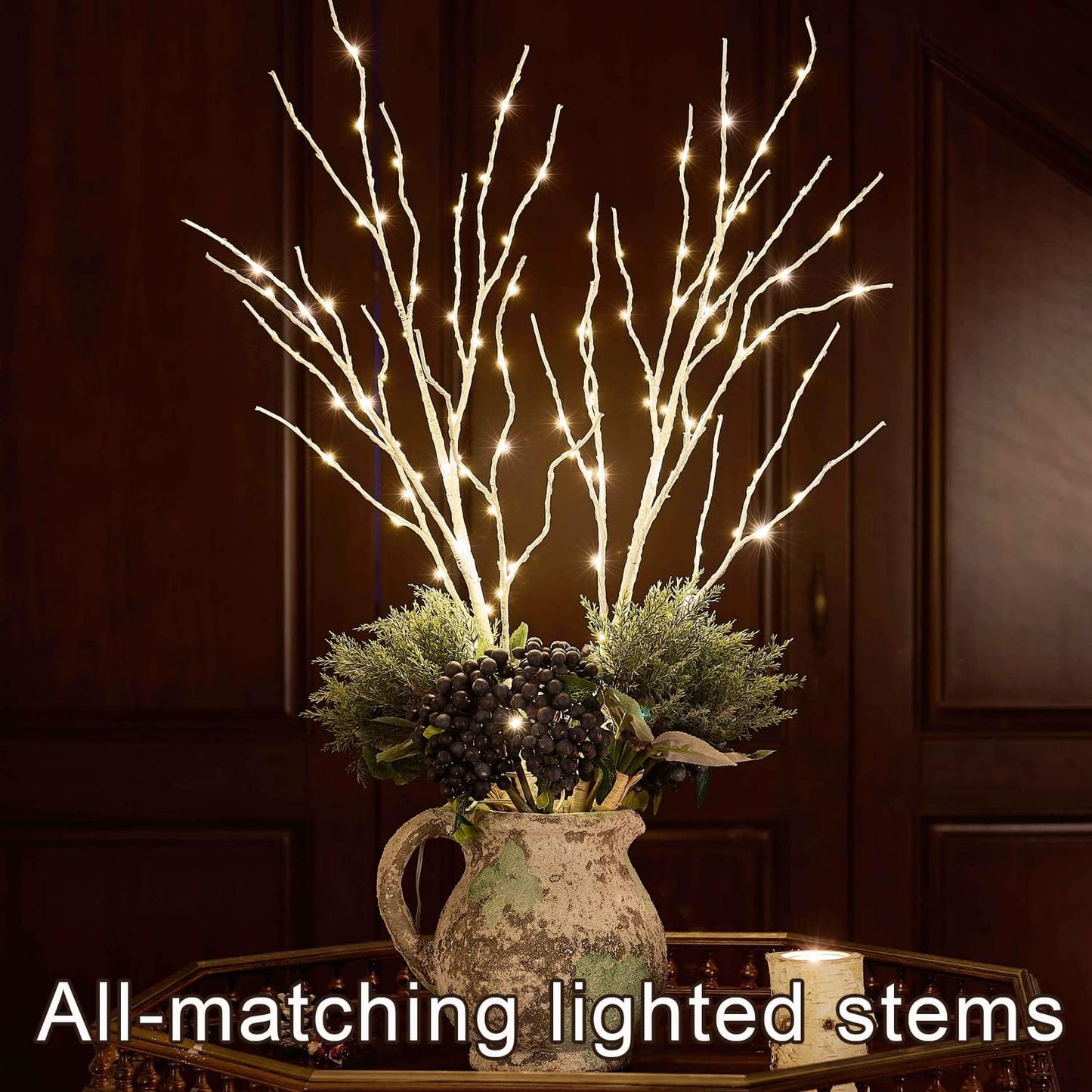 Fudios Lighted White Birch Branches with 100 Multicolor LED Fairy Lights 32in 8 Fuctions, Battery Color Changing Christmas Twig Lights for Vase Indoor Holiday Decoration