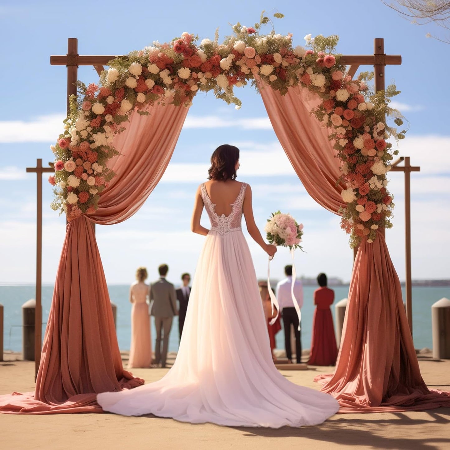Wedding Arch Draping Fabric, 1 Panel 28" x 19Ft Terracotta Wedding Arch Drapes Sheer Backdrop Curtain for Wedding Ceremony Party Ceiling Decor