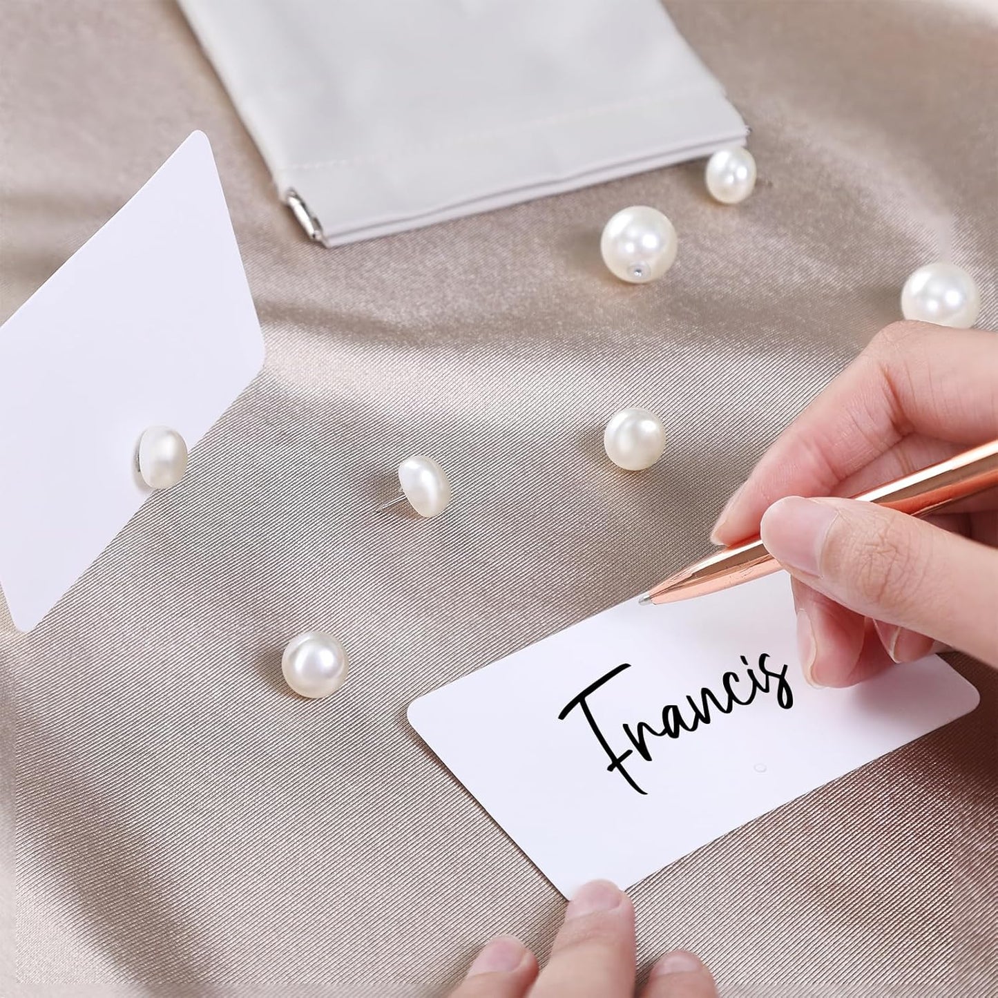 UNIQOOO 12Pcs Decorative Pearl Place Card Holders Bulk, Elegant Ivory Name Card Stands Set, for Wedding Table Place Cards, Dessert Table Decor, Retail Shop, Business Card, Name Tag, Party Food Signs