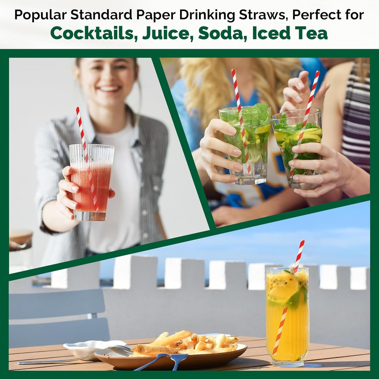 Disposable Paper Drinking Straws, Red Striped, 7.75" x0.24", 1000 Counts - Restaurant Pack