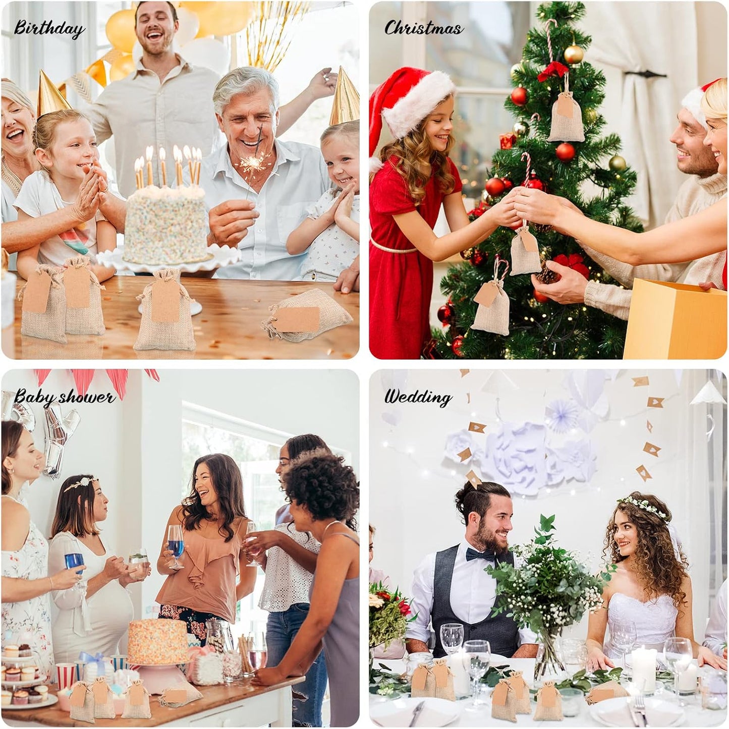 Woanger 100 Pcs Burlap Gift Bags with 100 Pcs Kraft Paper Gift Tags with Drawstring Favor Bulk Burlap Sack Bags for DIY Wedding Party Craft(4 x 6 Inch,Light Brown)