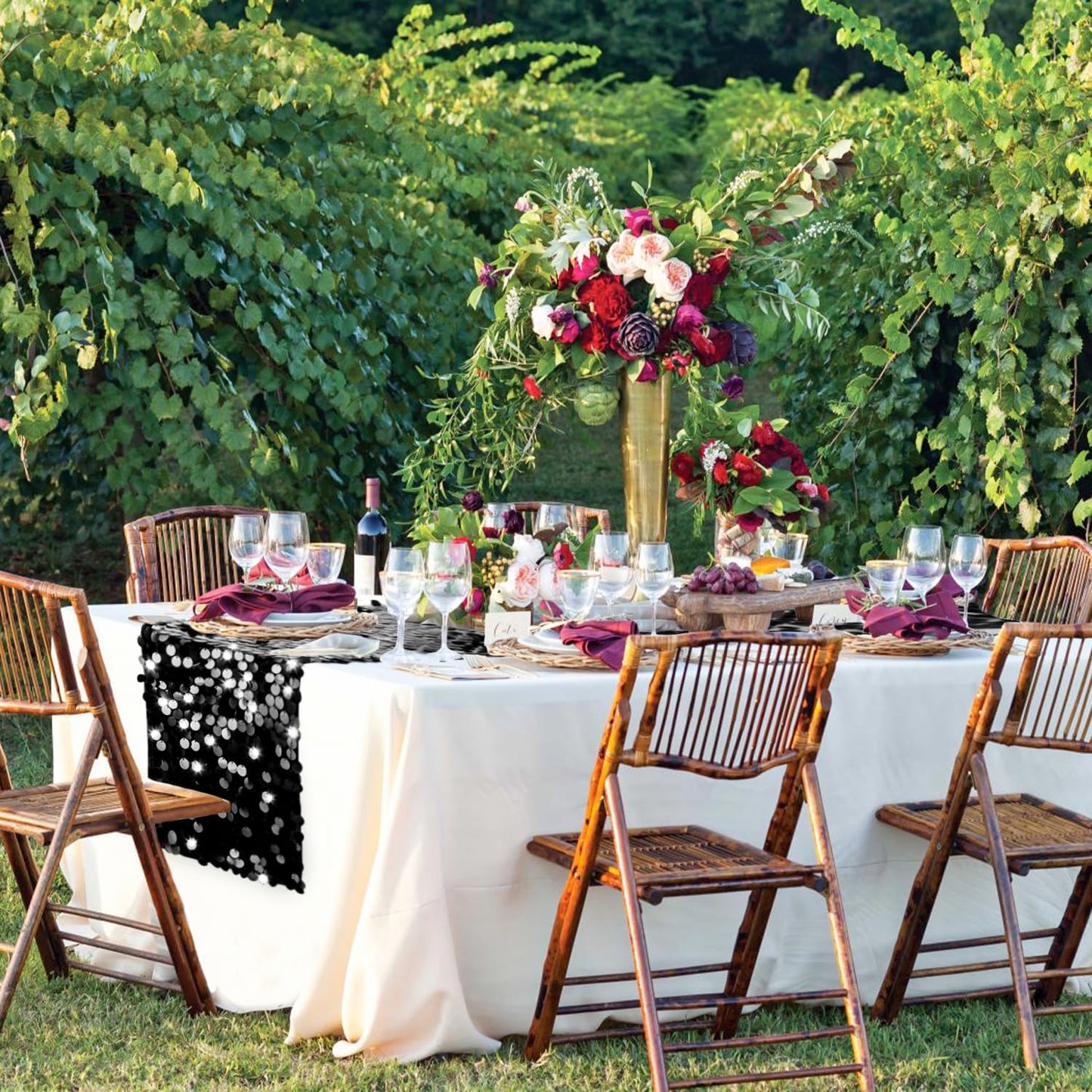 VHH Sequin Table Runner 12 x 108 inches Black Table Runner, Glitter Runner for Party Wedding Birthday, Party Spring Easter Rustic, Birthday Supplies Decorations (1 Pack).