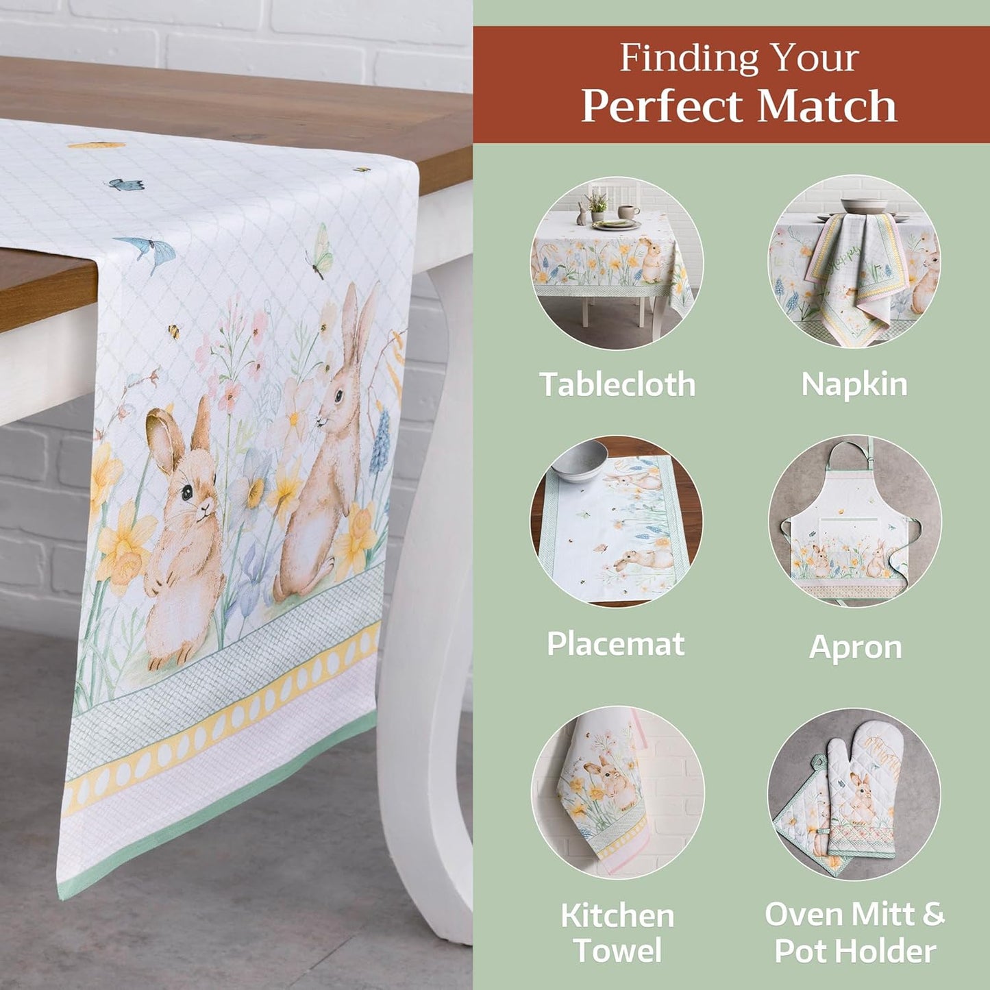 Maison d' Hermine Table Runner 100% Cotton Double Layer Table Runners 72 inches Long Decorative for Kitchen Dining Party Baby Shower Wedding Bridal Shower Spring Summer (Easter Dew , 14.50" x 72")