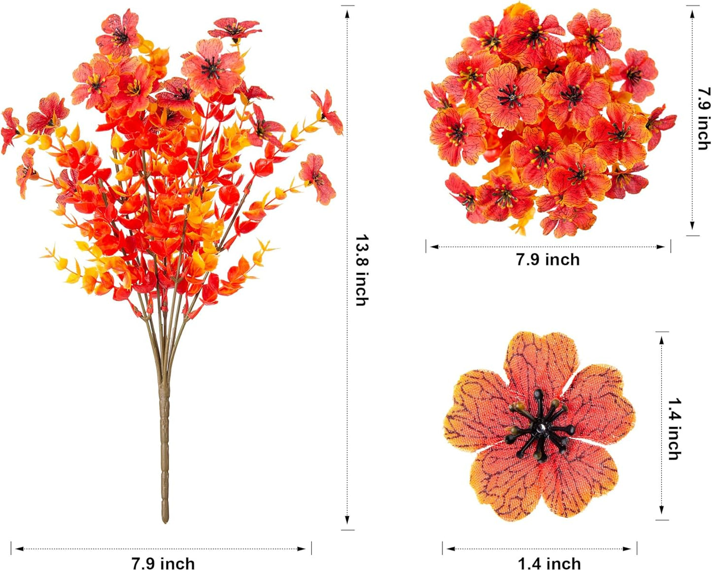 HyeFlora Artificial Fall Flowers Faux Mums for Outdoor Indoor Garden Home Decoration, Faux Flower Daisy with Eucalyptus Leaves Fake Plants Greenery Boxwood Porch Patio, 12 Bundles (Sunset)