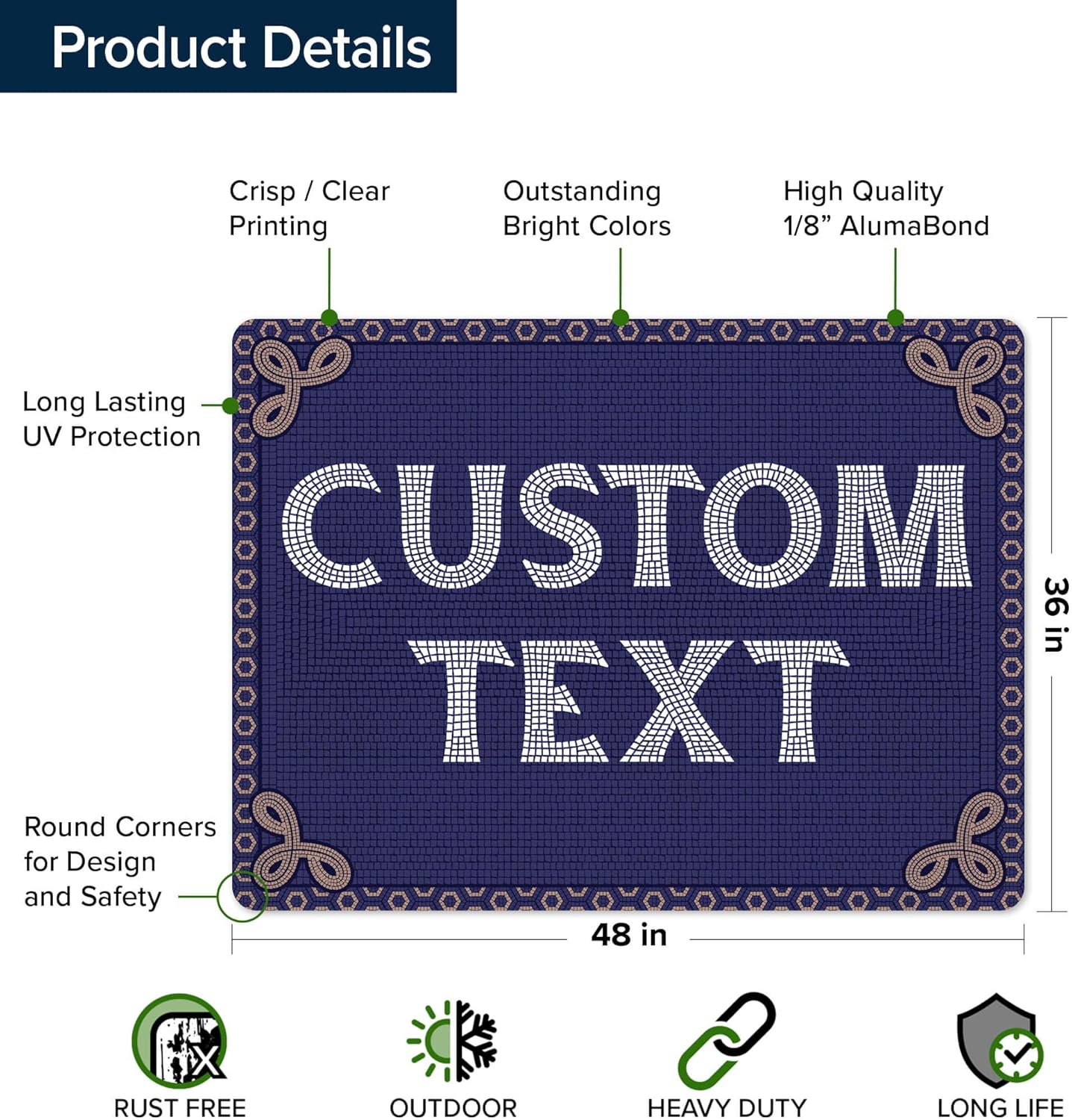 Custom Sign, Custom Street Sign, 11 Font Colors, 13 Font Styles, 4 Hole Options, 22 Sizes, 36x48 Inches, Rust Free DiBound, Fade Resistant, Made in USA by My Sign Center (Fauxsaic 1)