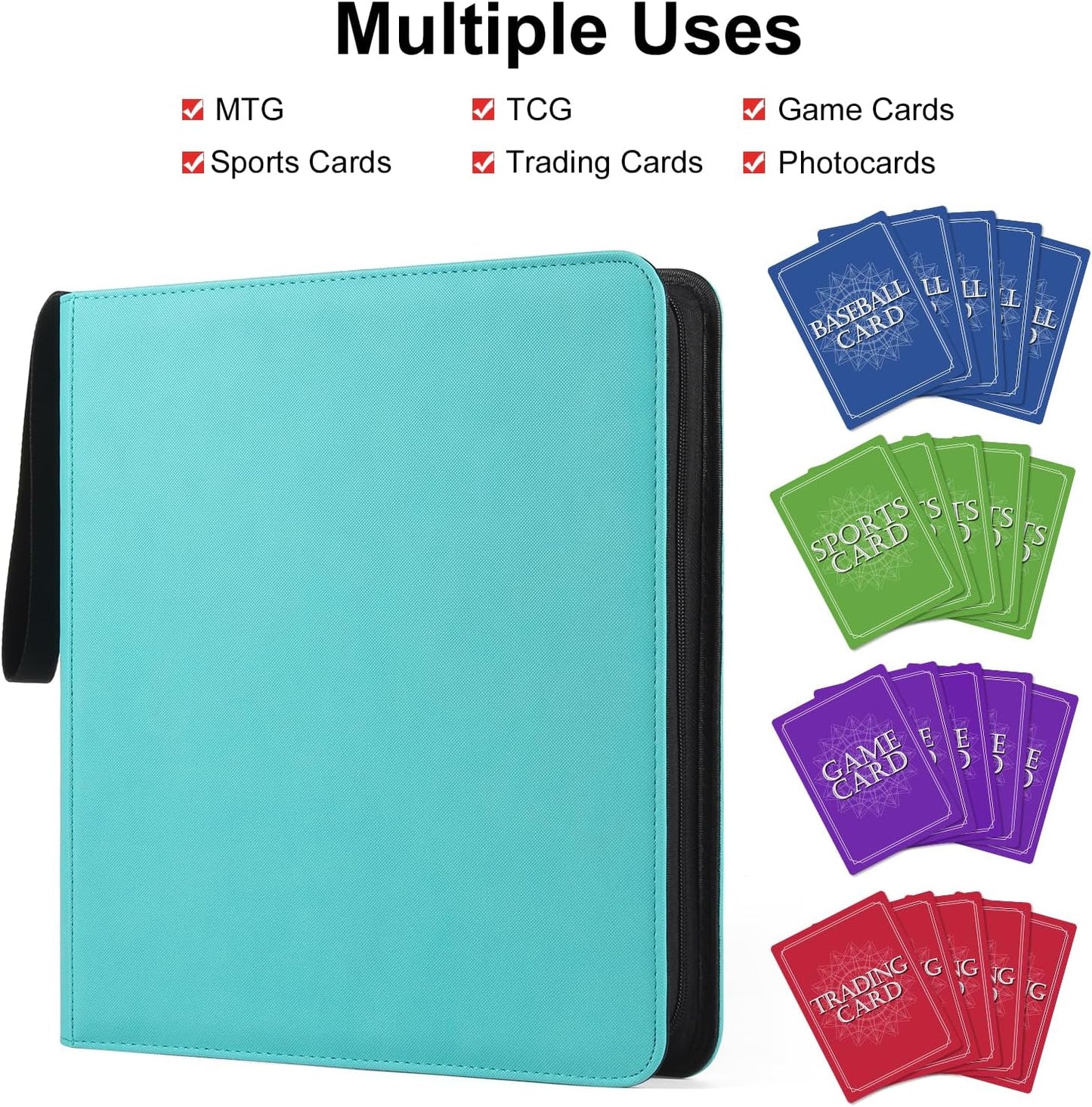 GEAoffice 12 Pocket Card Binder Side Loading Holds 720 Cards, Ringless Trading Card Collection Binder Album Folder for MTG, TCG, Game & Sports Cards, Non-PVC, Turquoise