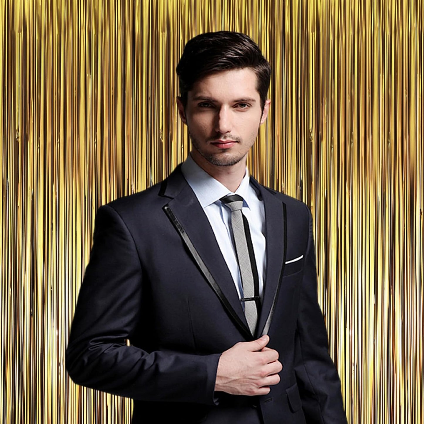 3 Pack 3.3 x 8.2 ft Matte Gold Foil Fringe Backdrop Curtains, Tinsel Streamers Party Decorations, Fringe Backdrop, Door Shimmer for Graduation, New Years Eve, Birthday Party