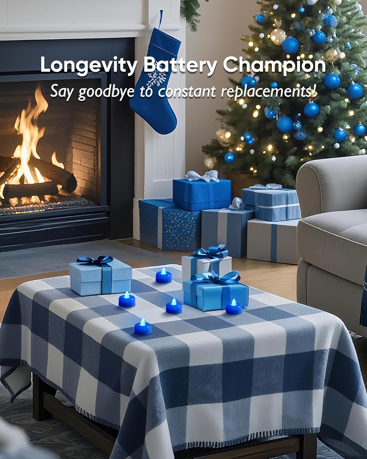 Amagic 24 Pack Blue Flameless LED Tea Lights Candles Battery Operated, Electric Fake Tealight Candles for Wedding, Table Centerpiece, Home Decor, Gift, Party, Halloween, Christmas, Proposal