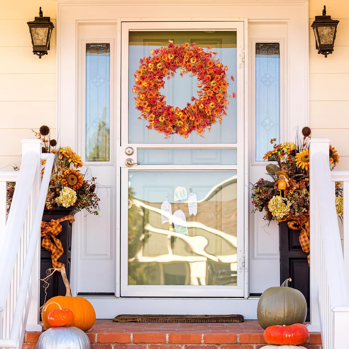 Fall Mums Flowers Artificial Garland for Decoration, 4 Pack 5.9 FT Faux Mums with Eucalyptus Leaves Ivy, UV Resistant Fake Fall Daisy Floral Vine Flowers for Home Garden Wedding Backdrop Decor