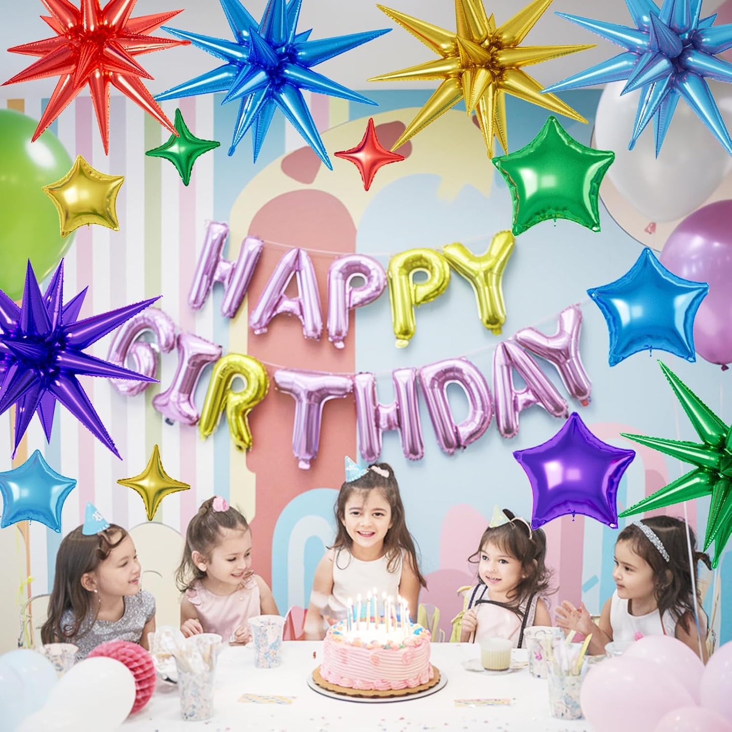 16 Pcs Colorful Star Balloons, 22/18/10 Inch Foil Rainbow Balloons, Red Blue Gold Purple Green Balloon for Kids Boy Girl Birthday Wedding Baby Shower Party Decorations