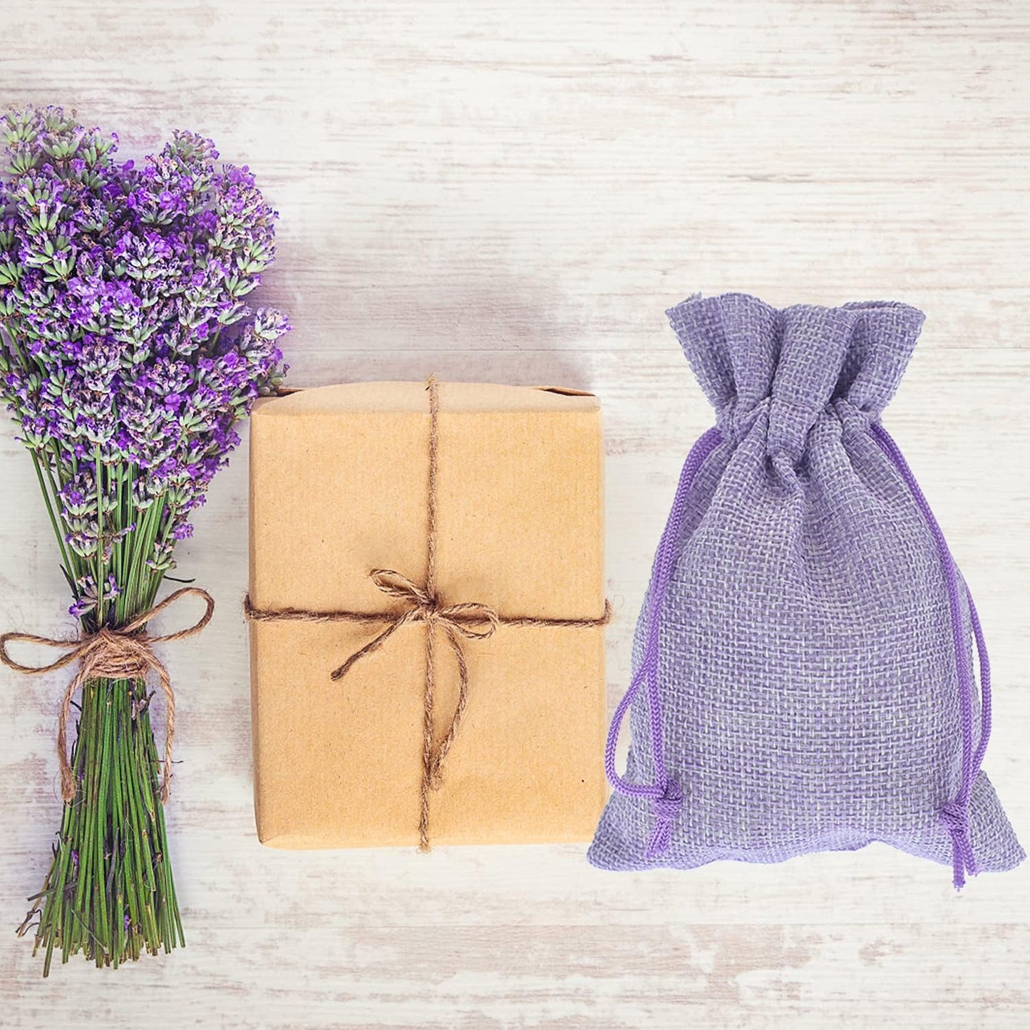 20Pcs Burlap Bags with Drawstring 2.7 x 3.5 Inch, Linen Small Party Favor Gift Bags Jewelry Pouches Sachet Sacks for Wedding, DIY Craft (Light Purple)