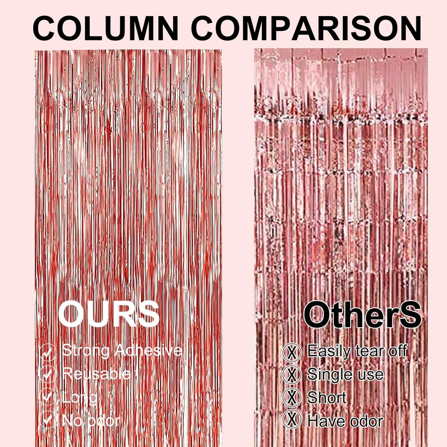 2 Pack 3.2 ft x 9.8 ft Rose Gold Tinsel Curtain Party Backdrop Decorations, Metallic Foil Fringe Backdrop Door for Halloween, Christmas, Birthday Graduation Wedding Party Streamers Photo Backdrop.