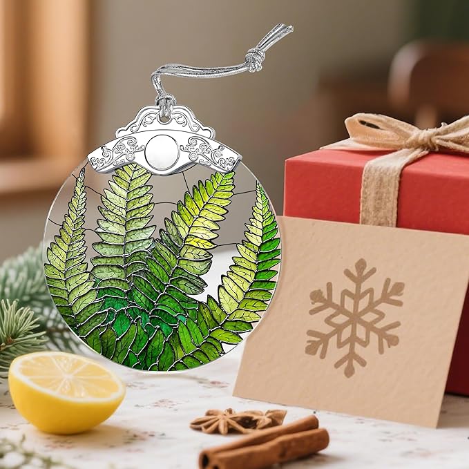 Fern Plant Ornament, Stained Glass Christmas Decorations, Christmas Ornaments for Tree, Holiday Ornament, Gifts for Plant Lovers, Holiday Party Gifts, Gift Ideas & Xmas Gift