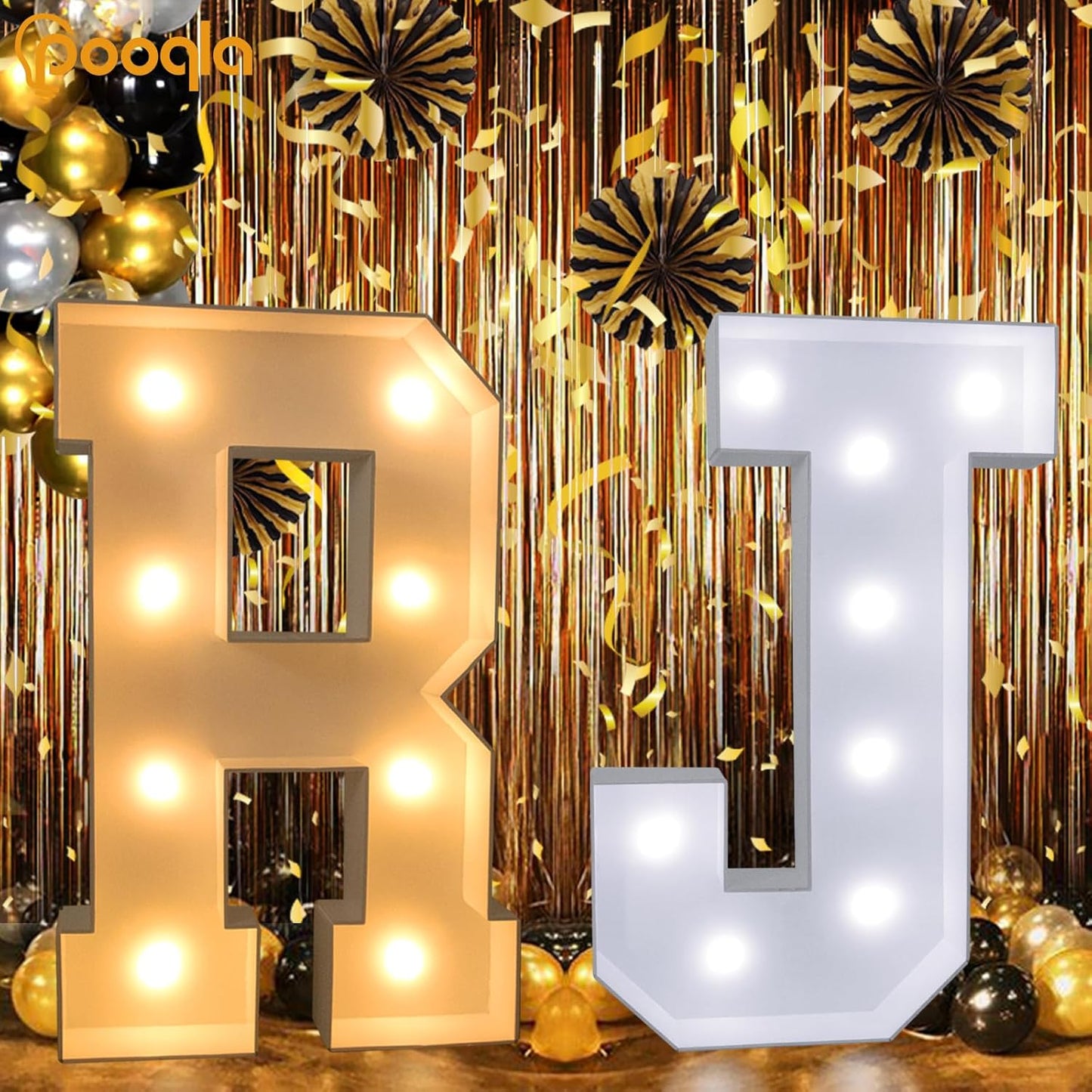Pooqla 3FT Light Up Marquee Letters, Cool White and Warm White LED Large Lighted Marquee Letters, Giant Mosaic Letter Sign for Balloons Birthday Anniversary Wedding Party Decoration, LED E