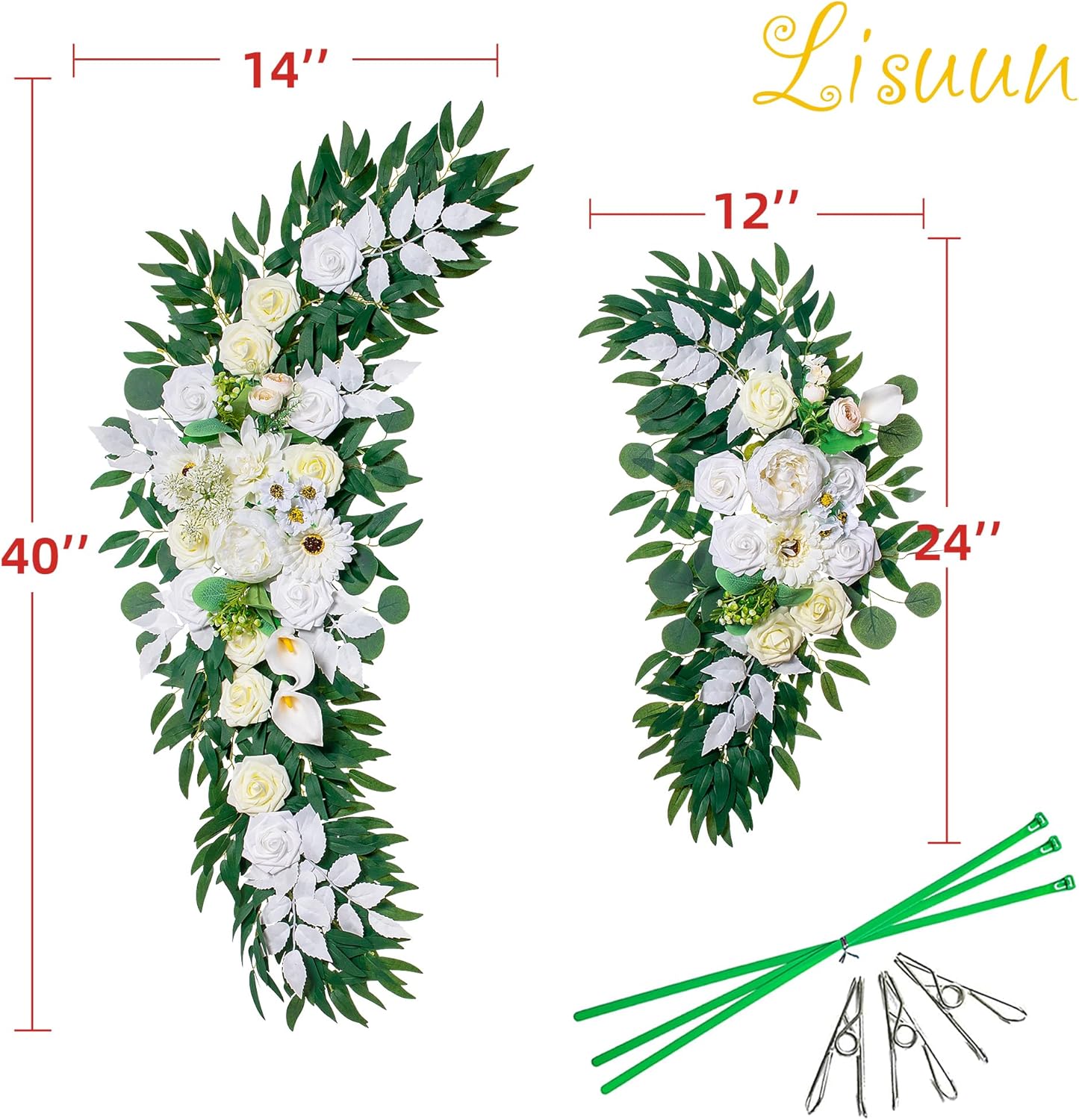 Wedding Arch Flowers, Artificial Flowers for Decoration, Large Flower Swag for Boho Styles Wedding Ceremony Floral Decor - Pack of 2