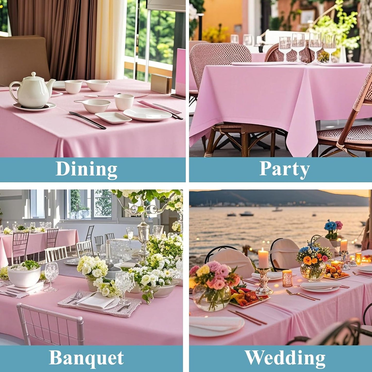 VidaFete 2 Pack 90 * 132inch Rectangle Table Cloth Polyester, Stain Wrinkle Resistant Polyester Dining Table Cover for Kitchen Dinning Party Wedding Rectangular Table Buffet Decoration(Pink)
