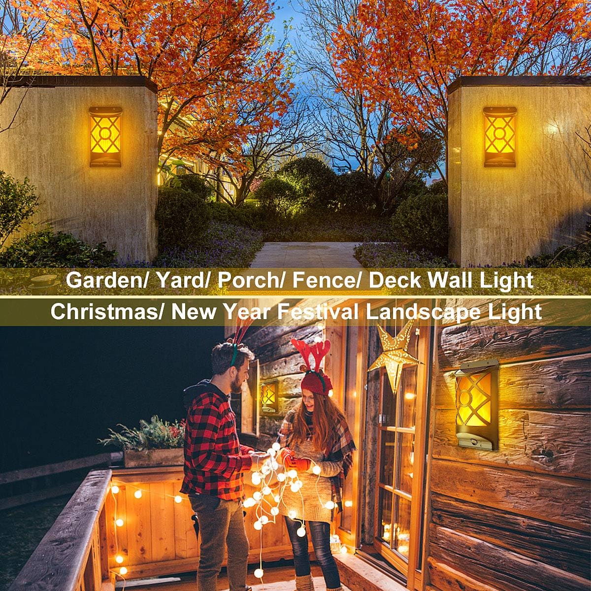 6 Pack Solar Flame Lights Outdoor Waterproof - Realistic 3D Flickering Flame Wall Lantern with 66 Ultra-Bright LEDs - Auto On/Off Fire Effect Lighting for Fence, Patio, Garden Decor