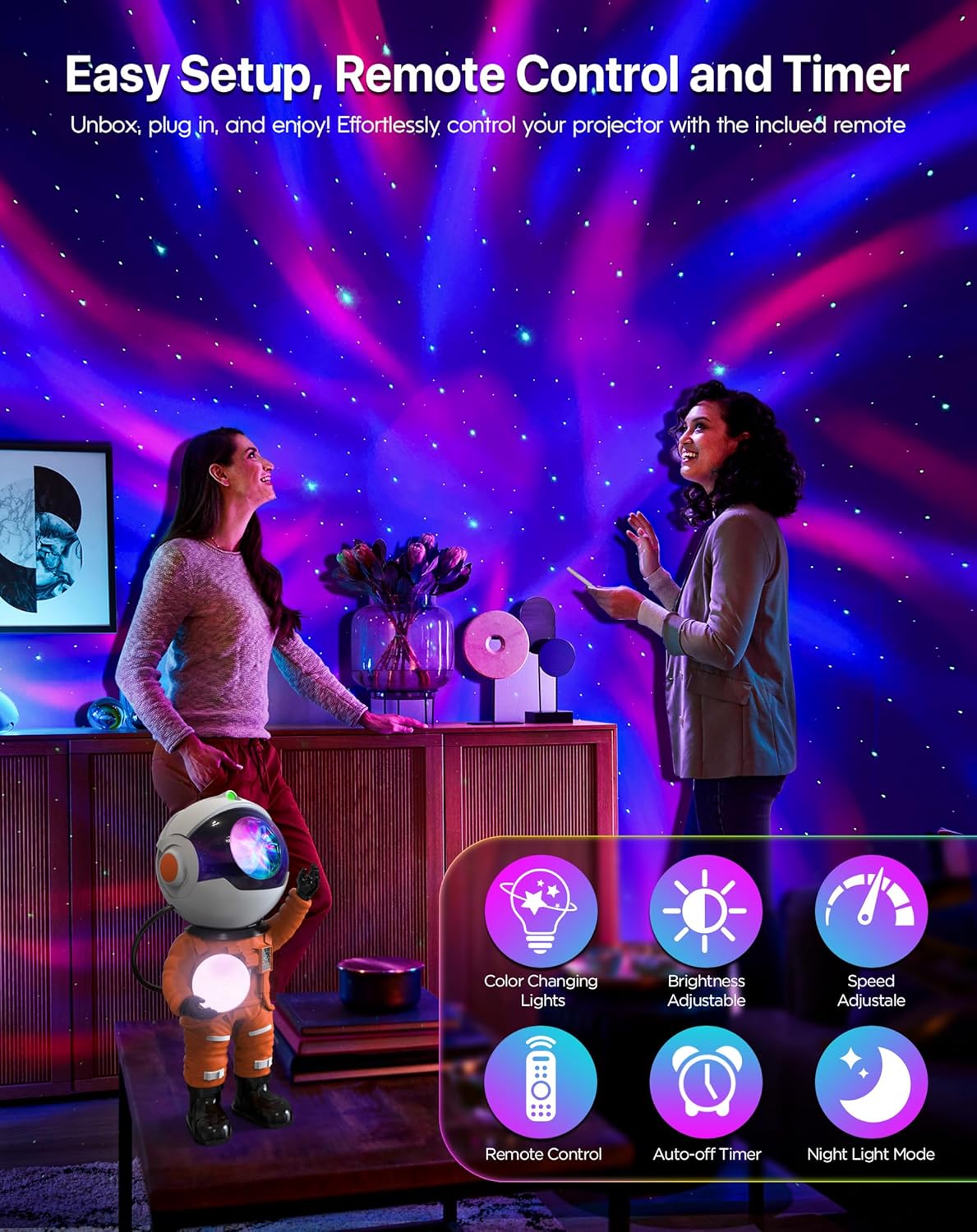 Rossetta Astronaut Galaxy Projector, Star Projector for Bedroom, LED Night Light for Kids Room with Timer and Remote, Room Decor Aesthetic, Home Decor, Gifts for Adults, Teens, Christmas, Birthday
