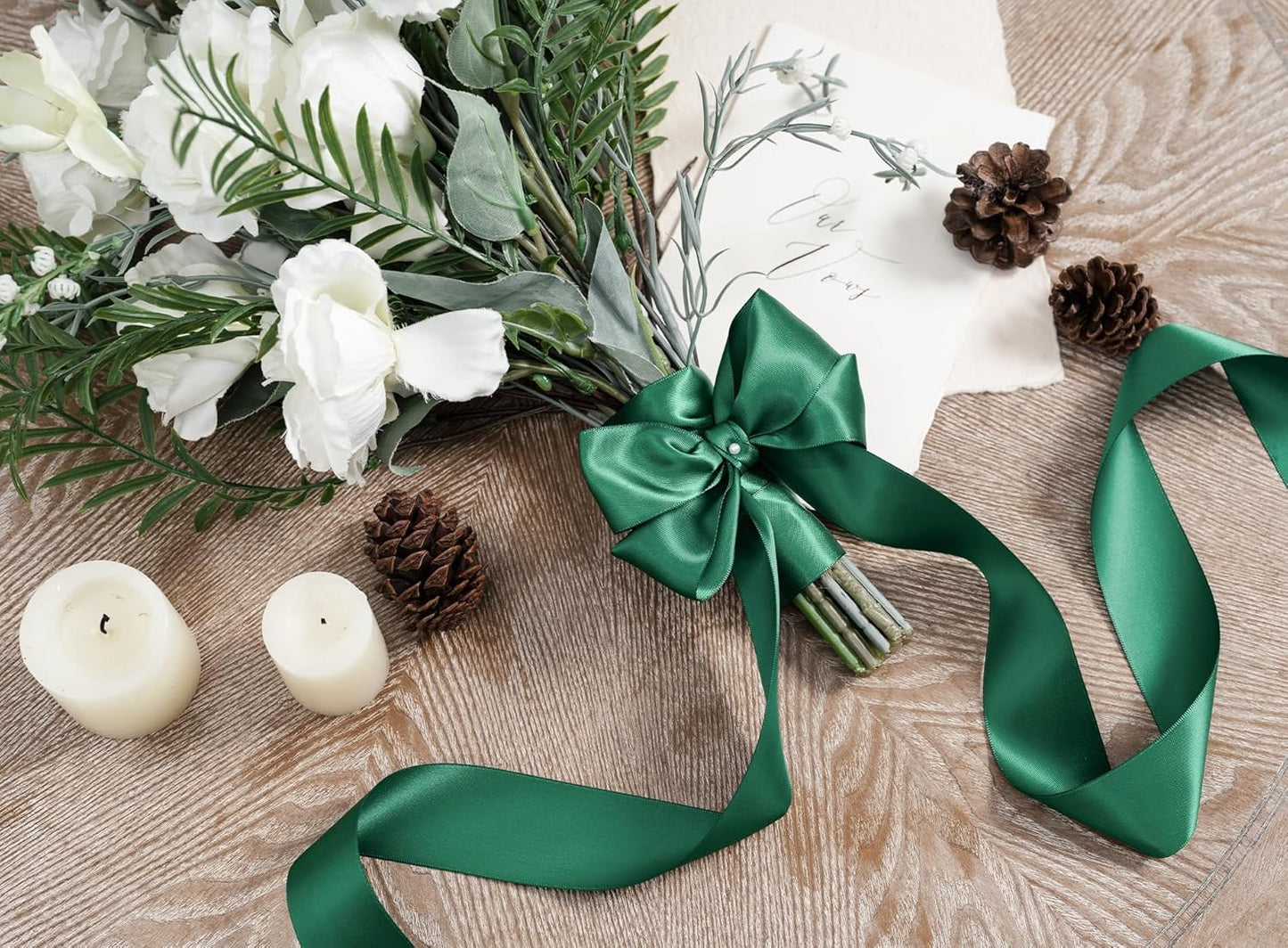 Forest Green Satin Ribbon 1-1/2 Inch x 50 Yards Double-Faced Ribbons for Christmas Gift Wrapping Crafts Flower Bouquet Wedding Paper Bows Invitations