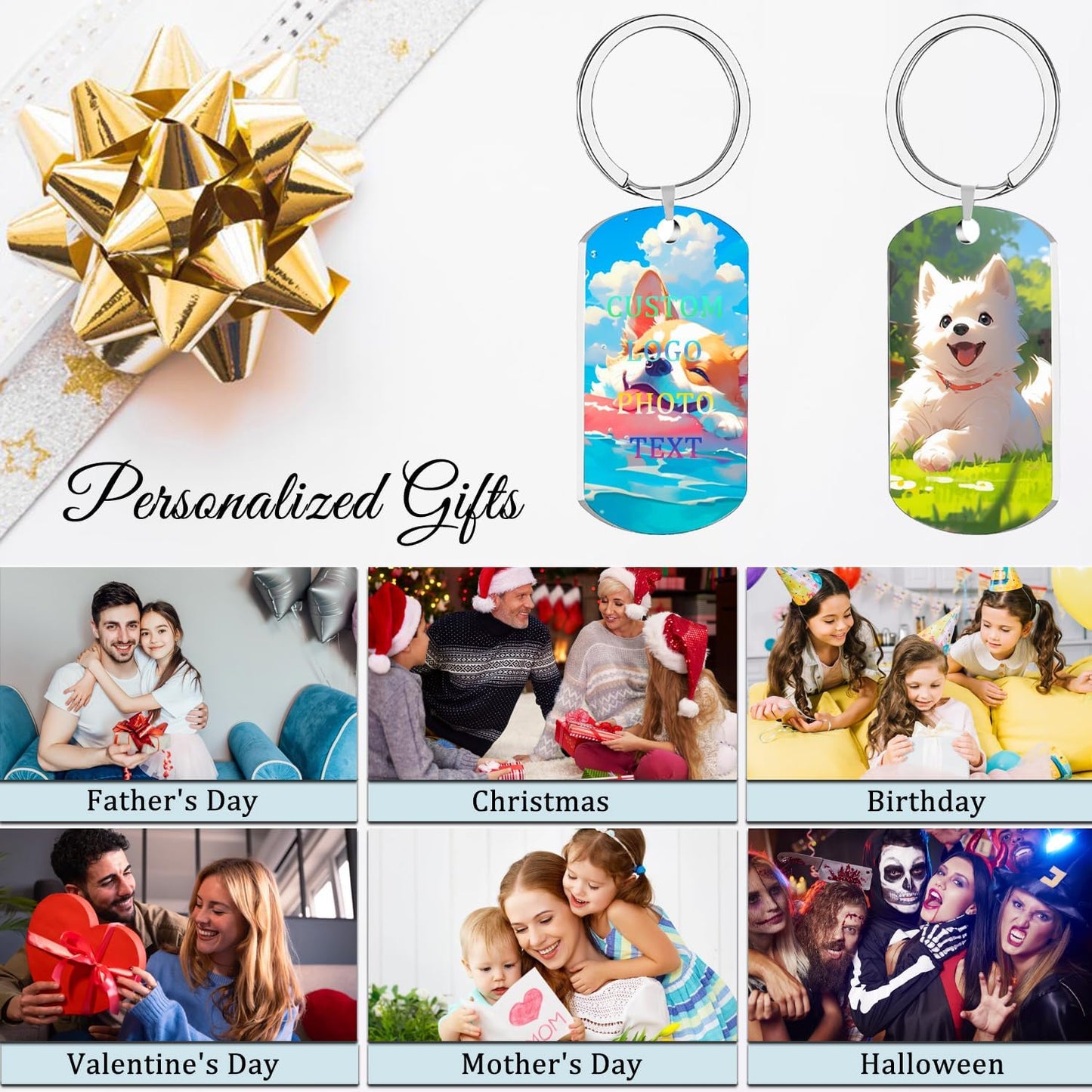 Custom Keychain with Picture, Personalized Keychain with Engraving Photo/Text for Dad, Mom