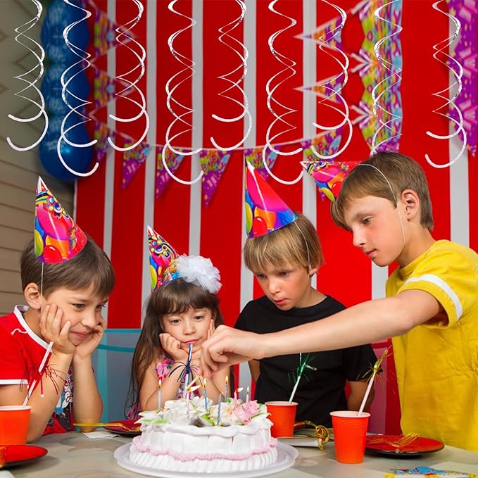 30 Pieces Silver Swirl Hanging Decorations, Shimmer Plastic Streamer Foil Swirls for Ceiling, Photo Booth Props Party Supplies for Birthday Wedding Baby Shower Engagement Disco Holiday Decorations