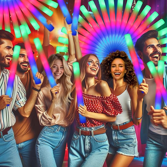 155 Foam Glow Sticks Bulk, Foam Light Up Sticks, Bulk Glow Sticks, LED Foam Sticks with 3 Mode Colorful Flashing,Glow in the Dark Party Supplies for Wedding, Birthday, Concert, Raves, New Year