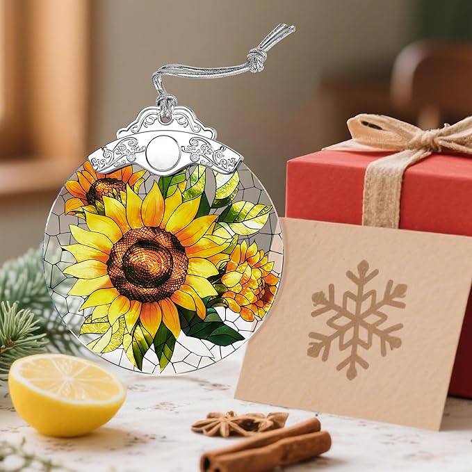 Sunflower Ornament, Stained Glass Christmas Decorations, Christmas Ornaments for Tree, Holiday Ornament, Sunflower Gifts, Holiday Party Gifts, Gift Ideas & Xmas Gift