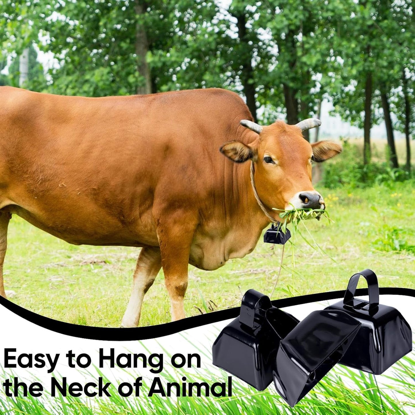 Cow Bells Noise Makers Cheering Bell: 12 Pcs Metal Cowbells with Handle for Sporting Events - Small Loud Bell Bulk Hand Percussion for Football Games Graduation Weddings-Black