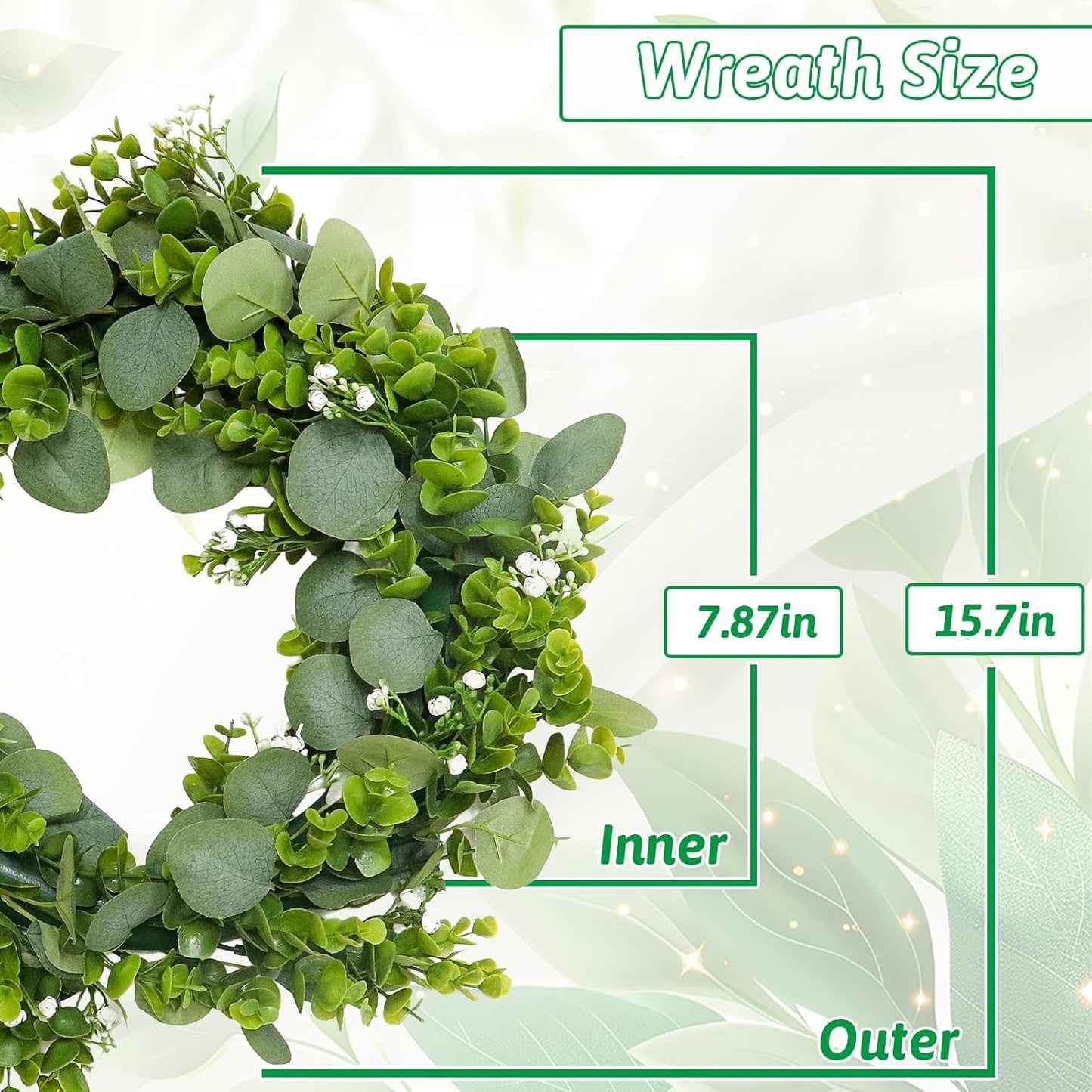 MAKHOT Artificial Porch Decor Greenery Wreath, Eucalyptus Leaf Wreath, Suitable for Indoor and Outdoor use on Home Decor and Farmhouse-Style Front Doors, Suitable for Spring, Summer, Fall, and Winter