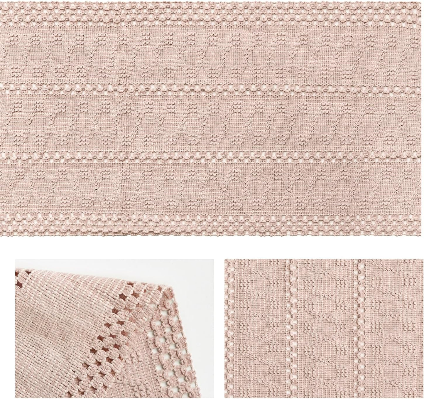 Artoid Mode Pink Farmhouse Woven Rustic Hollow Table Runner, Seasonal Holiday Kitchen Dining Table Decoration for Home Party Decor 12x36 Inch