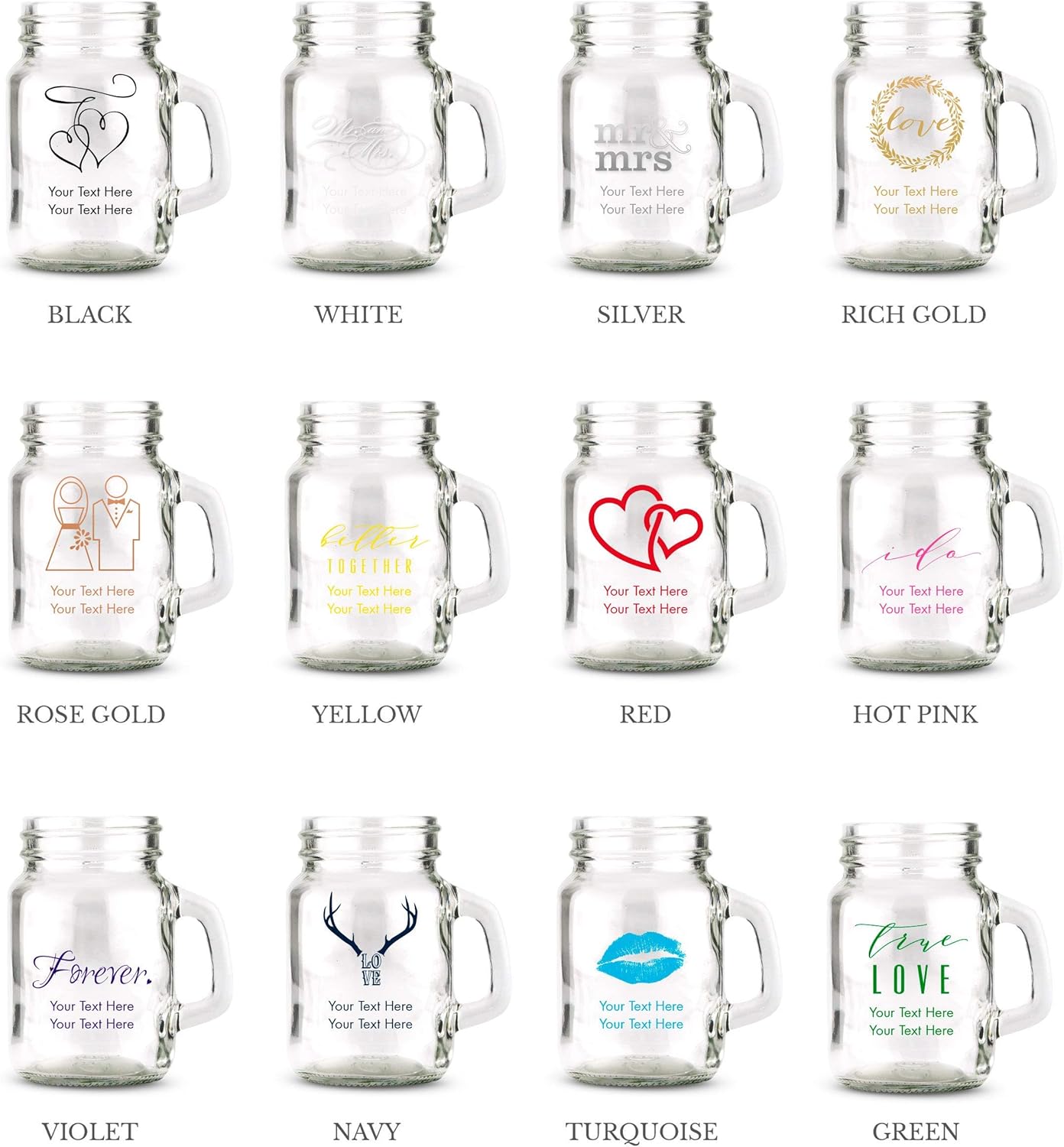 WEDDINGSTAR Personalized 4oz Mini Mason Jar Shot Glass Customizable Full Color Print - 48 pack
