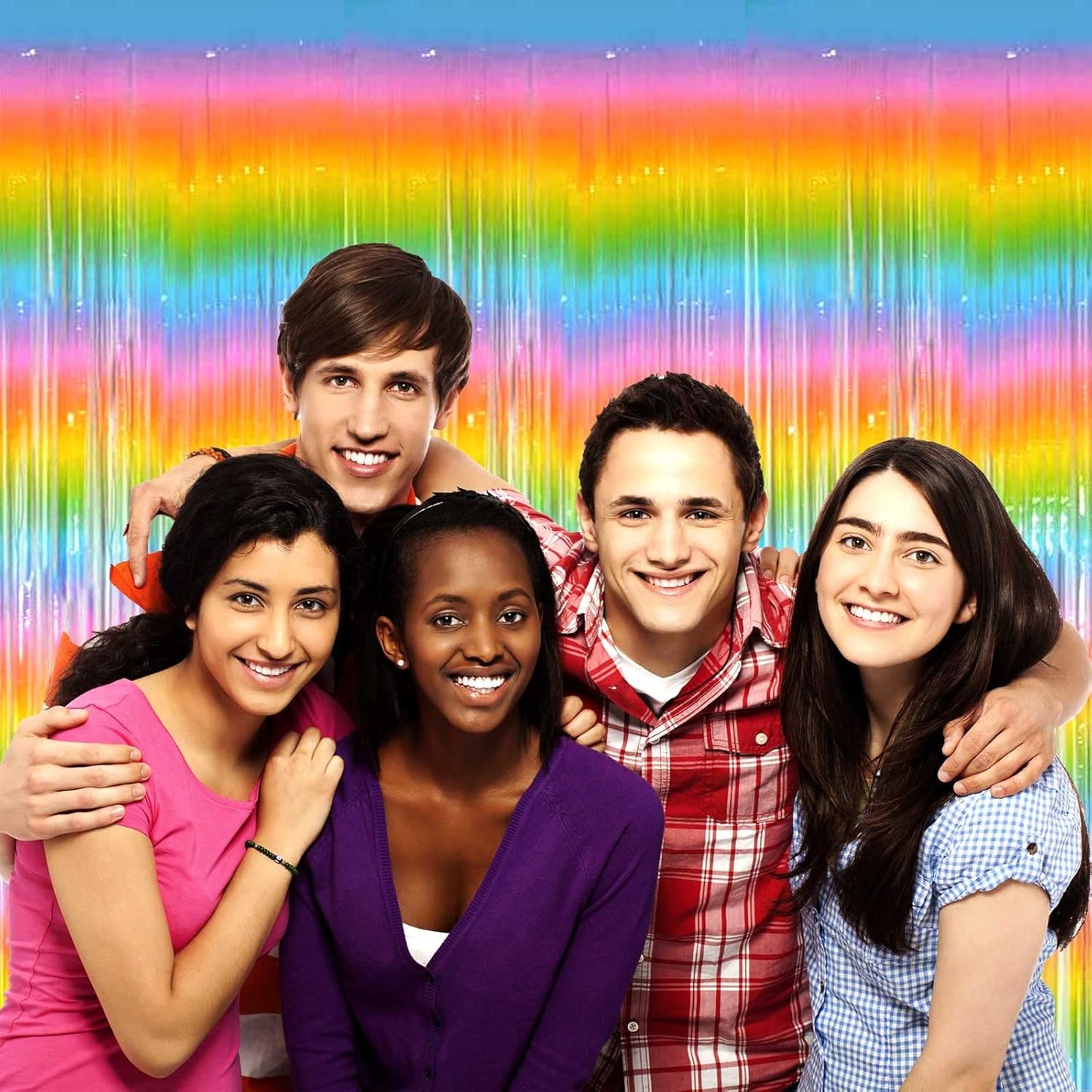 4 Pack Macaron Rainbow Foil Fringe Curtain Backdrop, 3.28Ft x 8.2Ft Metallic Tinsel Foil Fringe Streamer Curtains for Photo Booth, Birthday, Wedding, New Year’s, Easter Decorations Party Supplies