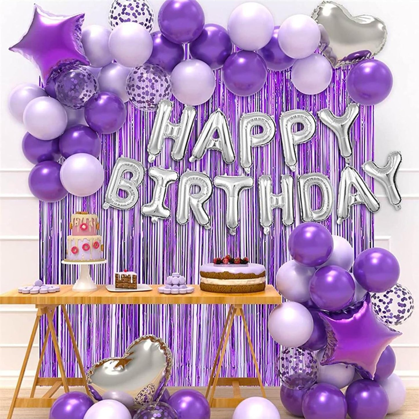 CANREVEL 2 Pack 3.3x8.2 Feet Purple Foil Fringe Backdrop Curtains, Tinsel Streamers for Mermaid Birthday Party Decorations, Graduation, Halloween, Disco Party