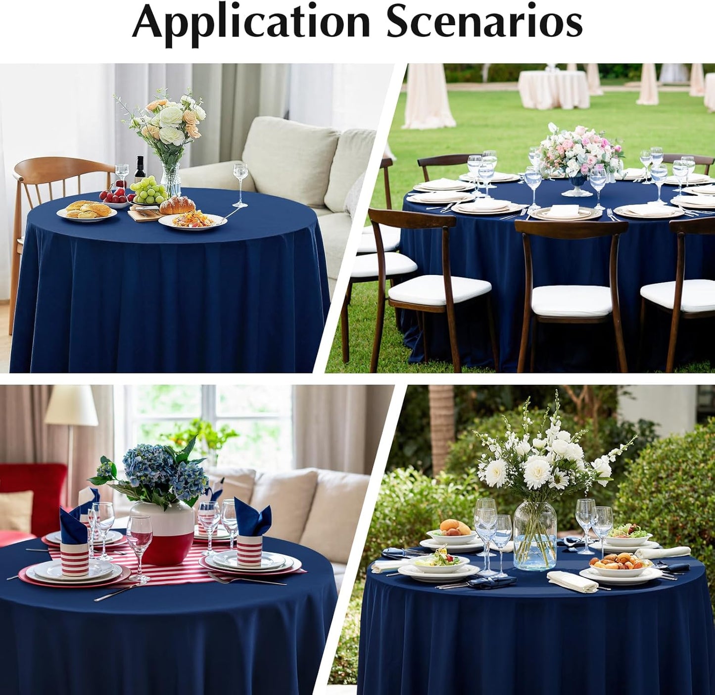 2 Pack Round Table Cloth 48 Inch Navy Tablecloth Washable Polyester Solid Dining Table Cover for Birthday Party Dinner Holiday Outdoor Indoor
