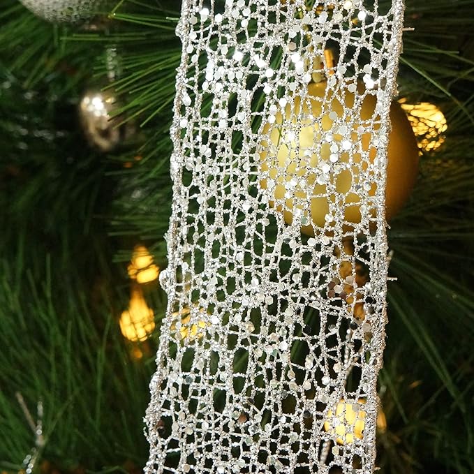 CT CRAFT LLC Silver with Black Christmas Christmas Tree Topper Bow 11" with 4 Ribbon Streamers x 3 Yards Long Each for Holidy Elegant Fancy Home Décor Indoor