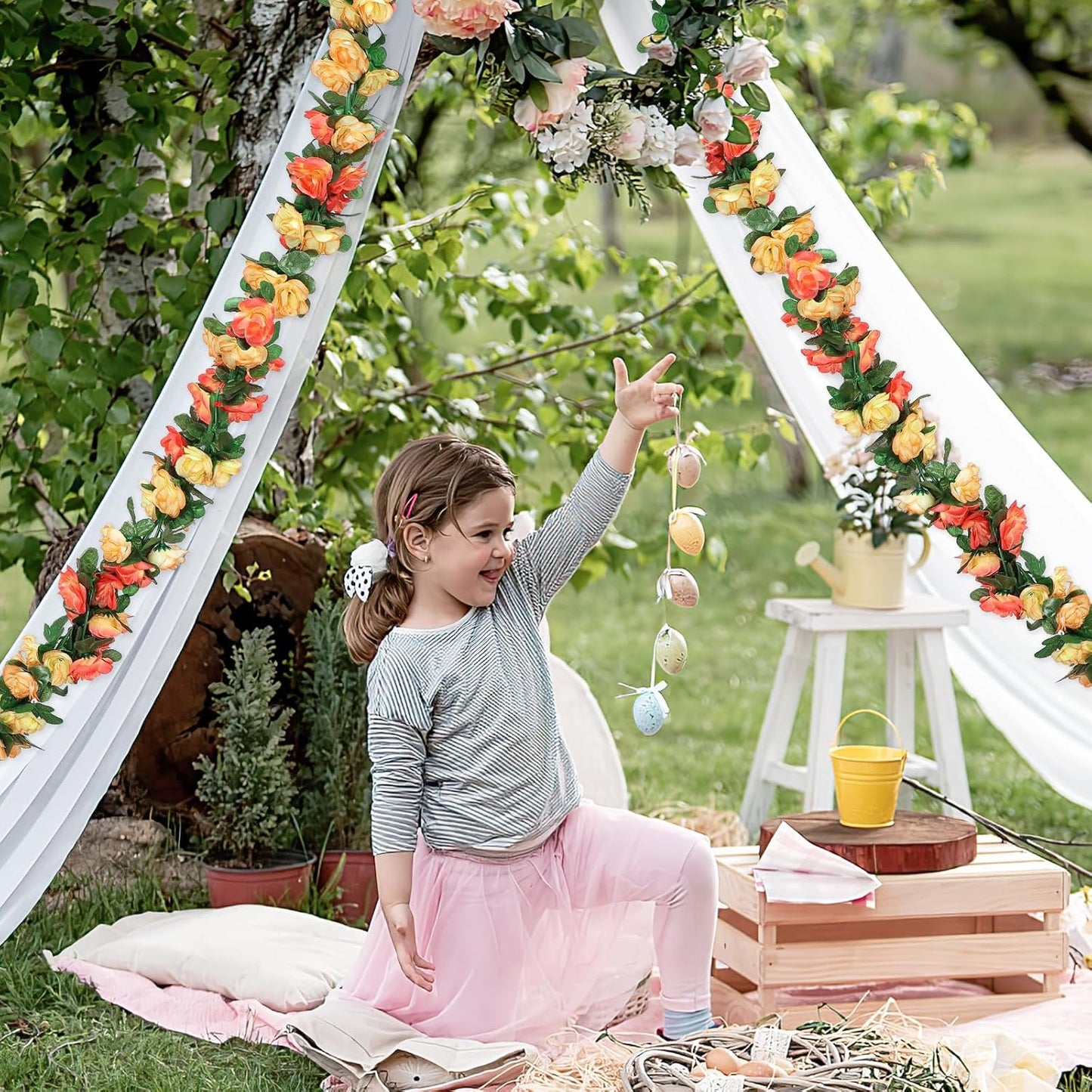 KHOYIME 9 Pack 72 FT Artificial Flower Garland, Fake Champagne Roses Vines Silk Flowers Faux Outdoor Hanging Floral Ivy Garland Decoration for Wedding Arch Bedroom Home Wall Backdrop Room Decor