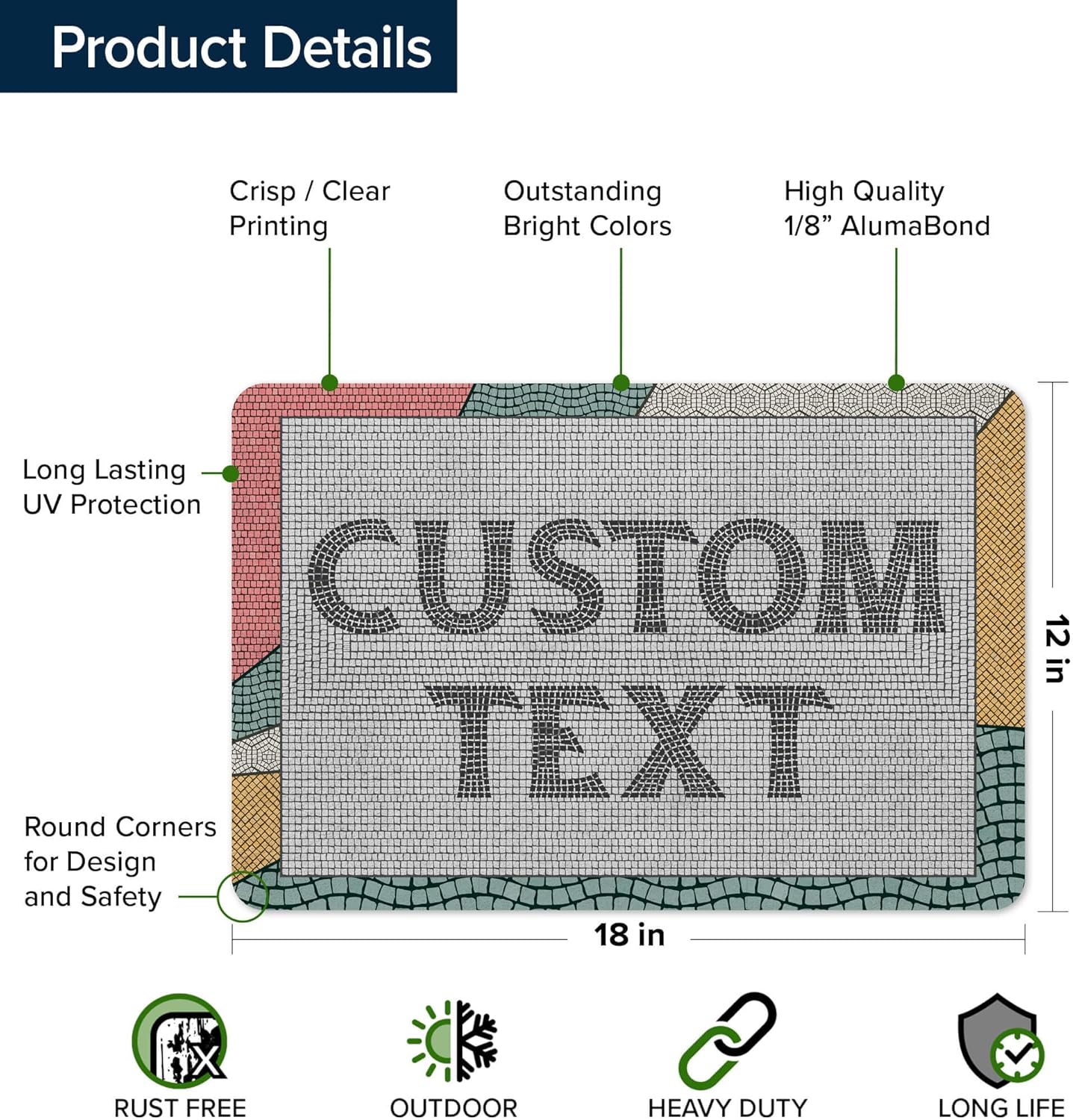 Custom Sign, Custom Street Sign, 11 Font Colors, 13 Font Styles, 4 Hole Options, 22 Sizes, 12x18 Inches, Rust Free DiBound, Fade Resistant, Made in USA by My Sign Center (Fauxsaic 2)